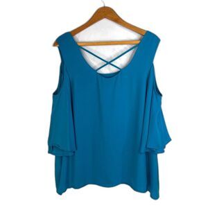Apt 9 Dressy Cold‎ Shoulder Short Bell Sleeve Flowy Boho Blouse Size XL Bright